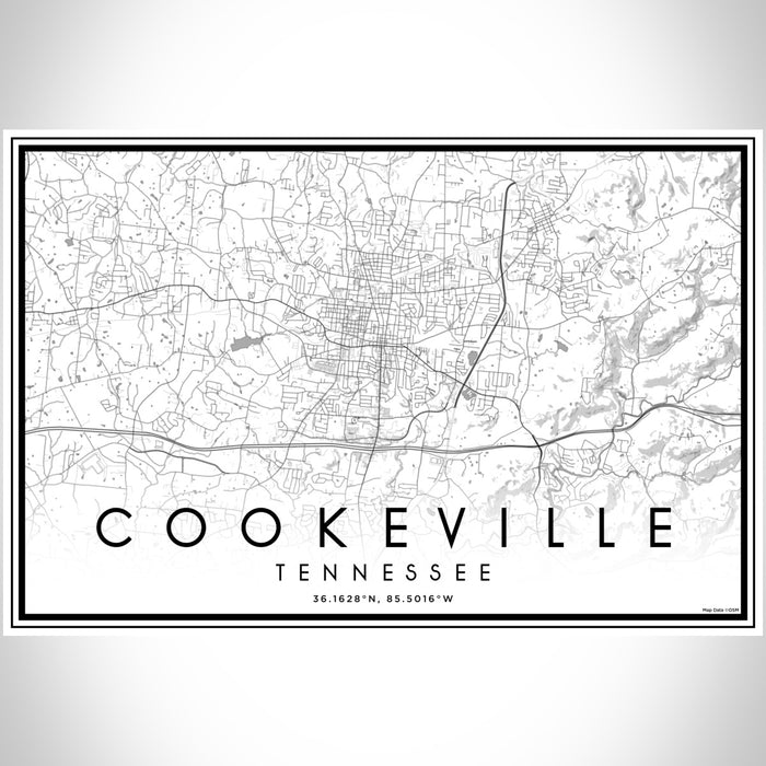 Cookeville Tennessee Map Print Landscape Orientation in Classic Style With Shaded Background