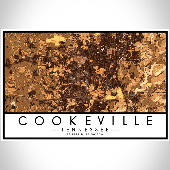 Cookeville Tennessee Map Print Landscape Orientation in Ember Style With Shaded Background