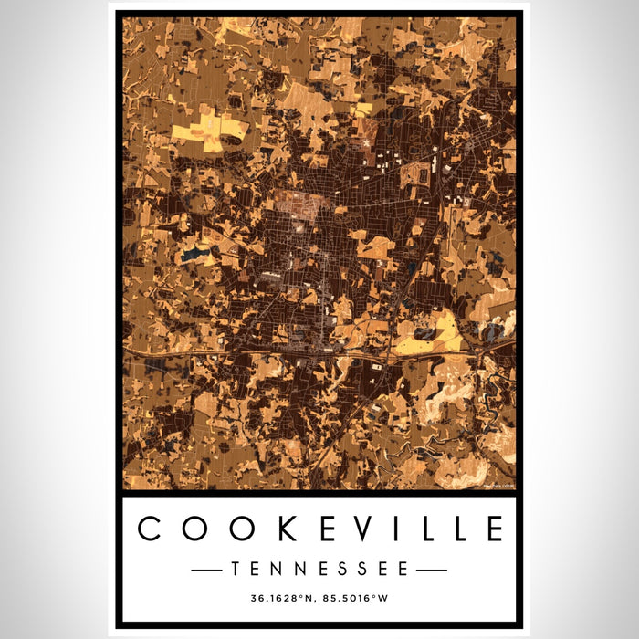 Cookeville Tennessee Map Print Portrait Orientation in Ember Style With Shaded Background