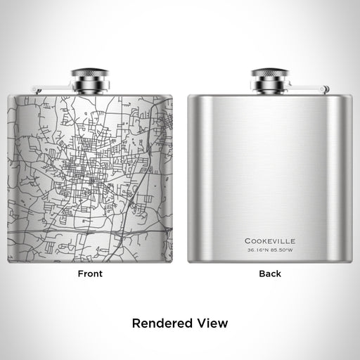 Rendered View of Cookeville Tennessee Map Engraving on 6oz Stainless Steel Flask
