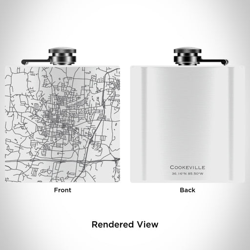 Rendered View of Cookeville Tennessee Map Engraving on 6oz Stainless Steel Flask in White