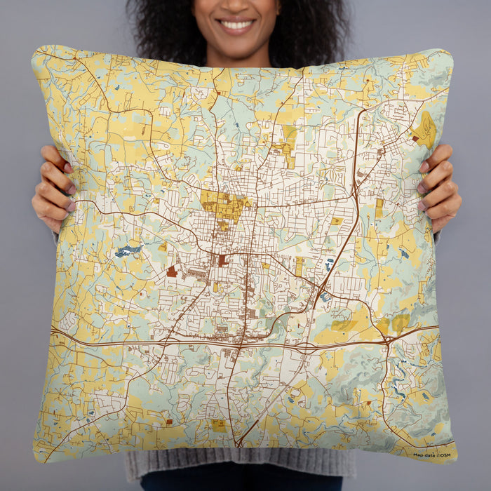 Person holding 22x22 Custom Cookeville Tennessee Map Throw Pillow in Woodblock
