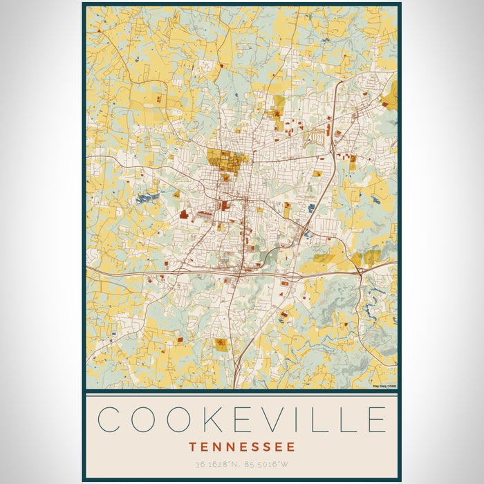 Cookeville Tennessee Map Print Portrait Orientation in Woodblock Style With Shaded Background