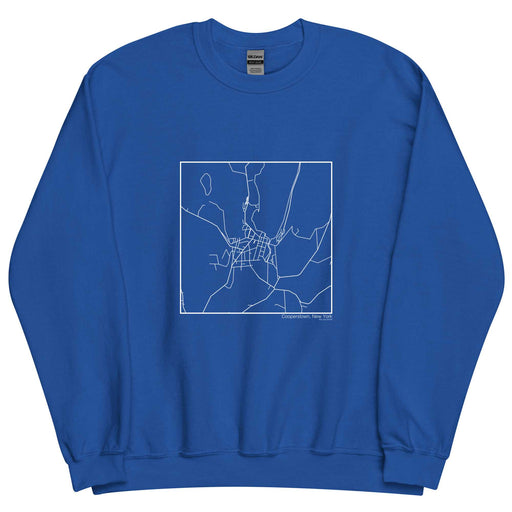 Cooperstown New York  Map Unisex Crewneck Sweater with City inscription in Royal Blue