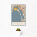 12x18 Coronado California Map Print Portrait Orientation in Woodblock Style With Small Cactus Plant in White Planter