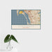 16x24 Coronado California Map Print Landscape Orientation in Woodblock Style With Tropical Plant Leaves in Water