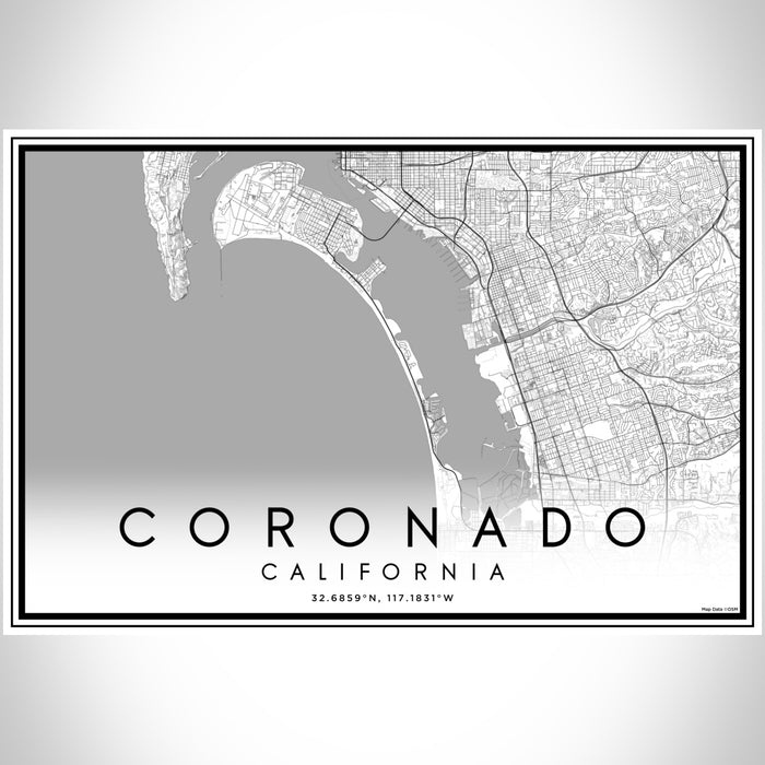 Coronado California Map Print Landscape Orientation in Classic Style With Shaded Background
