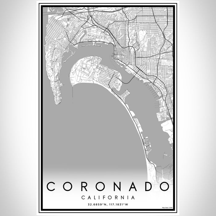 Coronado California Map Print Portrait Orientation in Classic Style With Shaded Background