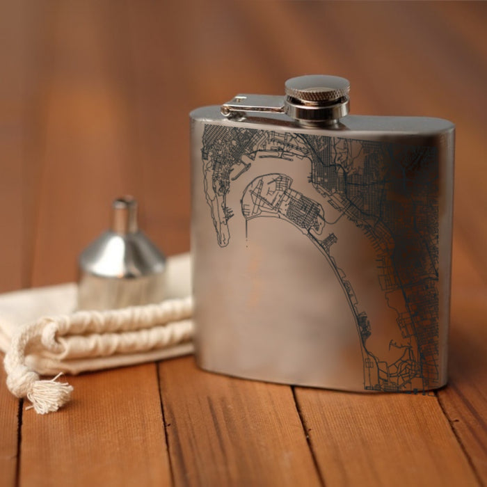 Coronado California Custom Engraved City Map Inscription Coordinates on 6oz Stainless Steel Flask