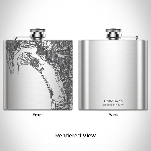 Rendered View of Coronado California Map Engraving on 6oz Stainless Steel Flask