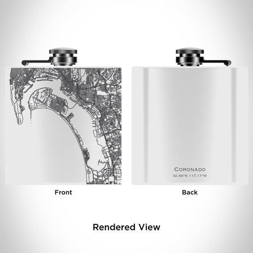 Rendered View of Coronado California Map Engraving on 6oz Stainless Steel Flask in White