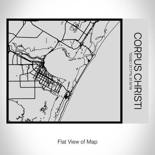 Rendered View of Corpus Christi Texas Map on 20oz Stainless Steel Insulated Bottle with Bamboo Top with printed Tactile Lines Map in Black