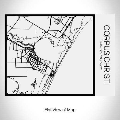 Rendered View of Corpus Christi Texas Map on 20oz Stainless Steel Insulated Bottle with Bamboo Top in Matte White with printed Tactile Lines Map in Black
