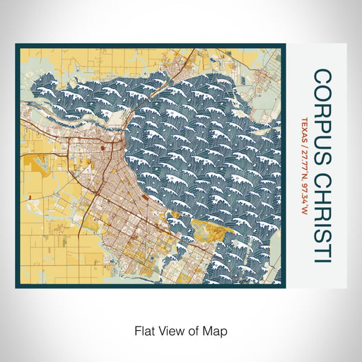 Rendered View of Corpus Christi Texas Map on 20oz Stainless Steel Insulated Bottle with Bamboo Top with printed woodblock style map