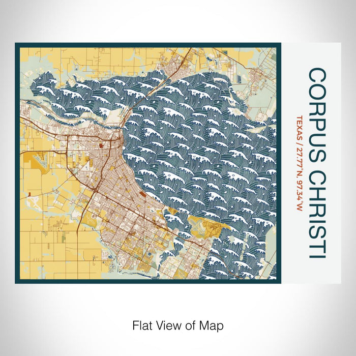 Rendered View of Corpus Christi Texas Map on 20oz Stainless Steel Insulated Bottle with Bamboo Top with printed woodblock style map