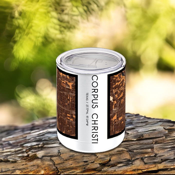 Corpus Christi Texas Custom City Map Inscription Coordinates on 10oz Stainless Steel Insulated Cup in Ember with Sliding Lid