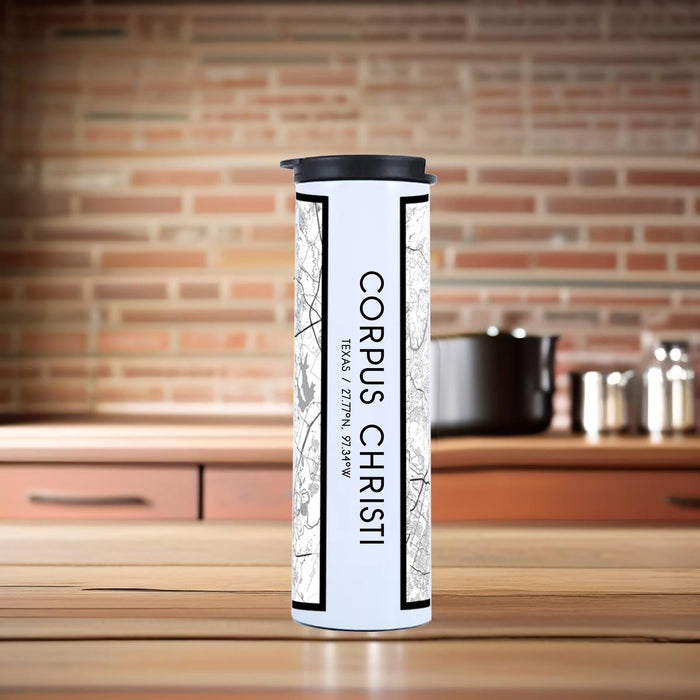 Corpus Christi Texas Custom City Map Inscription Coordinates on 17oz Stainless Steel Insulated Tumbler in Classic Map Style