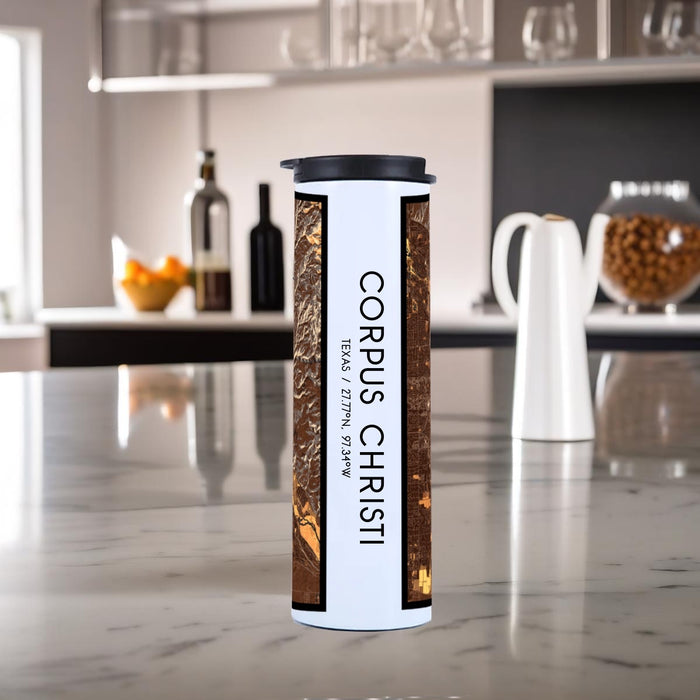 Corpus Christi Texas Custom City Map Inscription Coordinates on 17oz Stainless Steel Insulated Tumbler in Ember Map Style