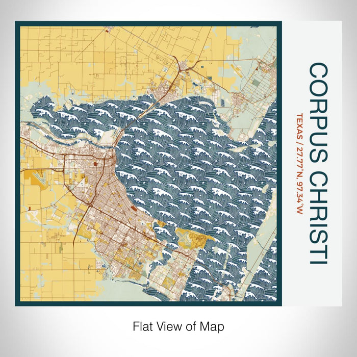 Rendered View of Corpus Christi Texas Map on 17oz Stainless Steel Insulated Tumbler in Woodblock Map Style