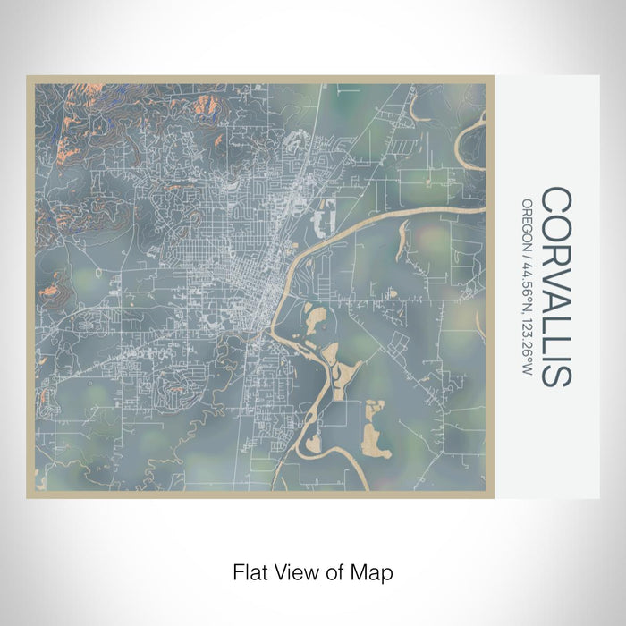 Rendered View of Corvallis Oregon Map on 20oz Stainless Steel Insulated Bottle with Bamboo Top with printed afternoon style map