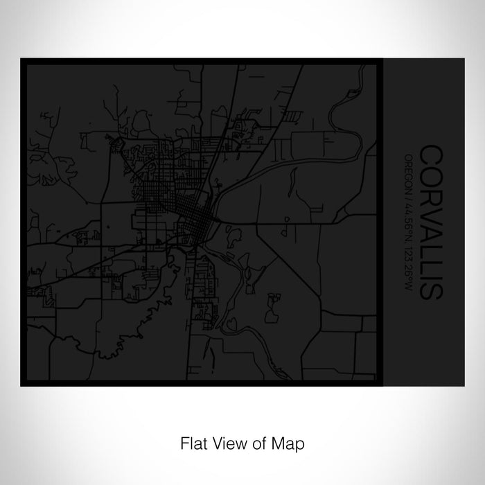 Rendered View of Corvallis Oregon Map on 20oz Stainless Steel Insulated Bottle with Bamboo Top in Matte Black with printed Tactile Lines Map in Black