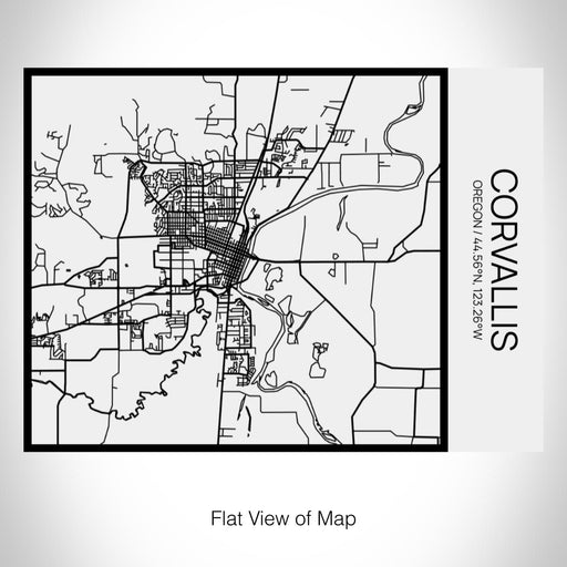 Rendered View of Corvallis Oregon Map on 20oz Stainless Steel Insulated Bottle with Bamboo Top in Matte White with printed Tactile Lines Map in Black