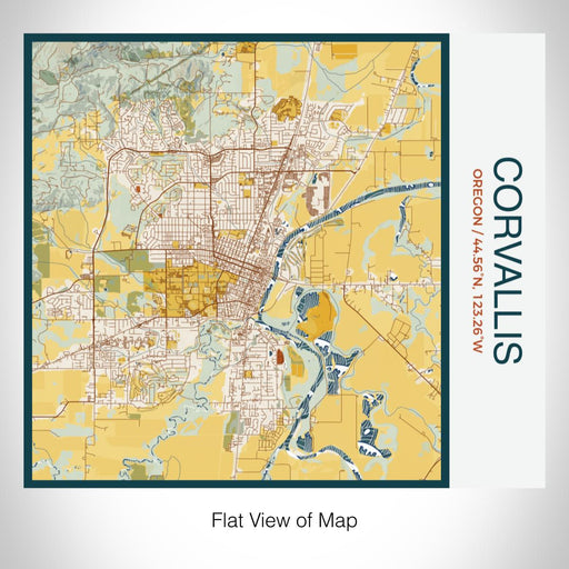 Rendered View of Corvallis Oregon Map on 17oz Stainless Steel Insulated Tumbler in Woodblock Map Style