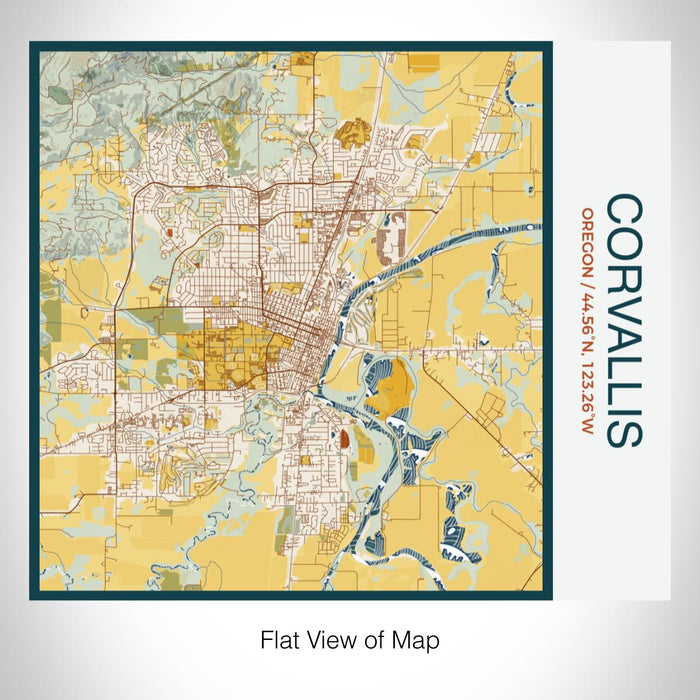 Rendered View of Corvallis Oregon Map on 17oz Stainless Steel Insulated Tumbler in Woodblock Map Style