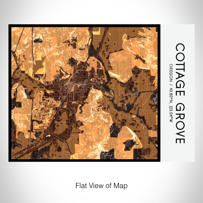 Rendered View of Cottage Grove Oregon Map on 20oz Stainless Steel Insulated Bottle with Bamboo Top with printed ember style map