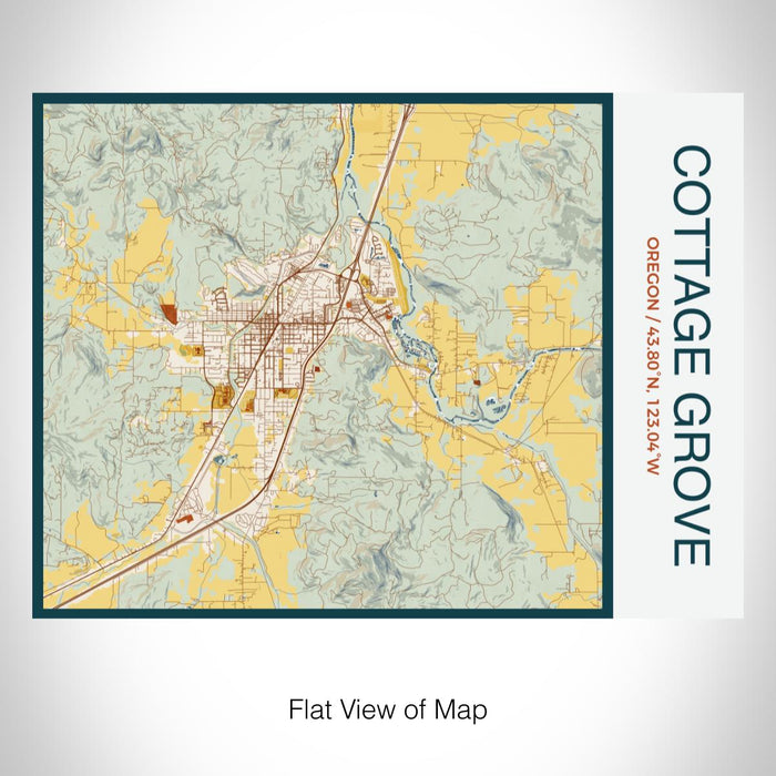 Rendered View of Cottage Grove Oregon Map on 20oz Stainless Steel Insulated Bottle with Bamboo Top with printed woodblock style map