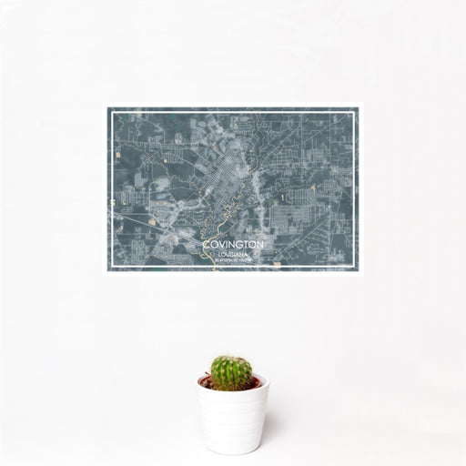 12x18 Covington Louisiana Map Print Landscape Orientation in Afternoon Style With Small Cactus Plant in White Planter