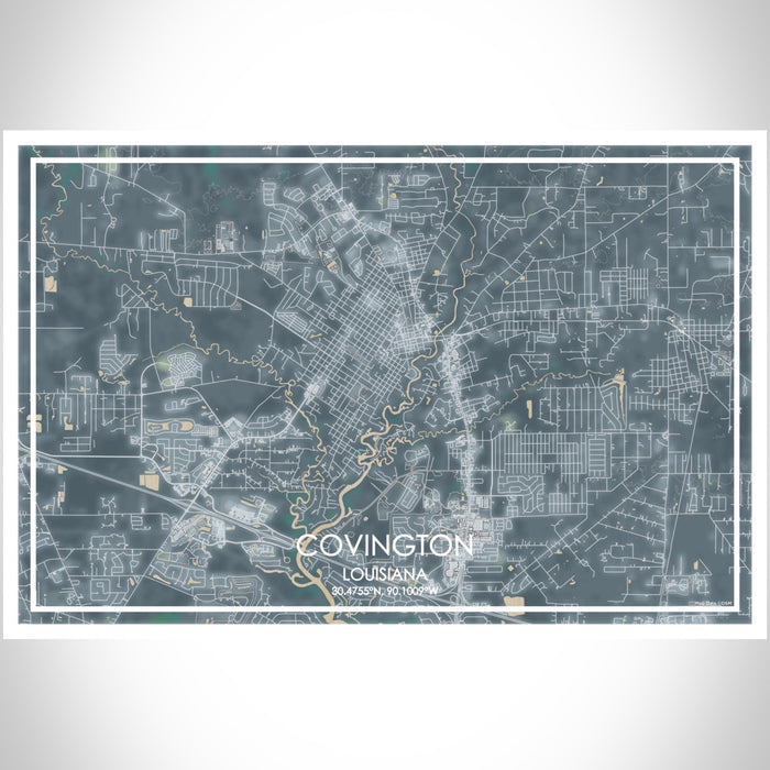Covington Louisiana Map Print Landscape Orientation in Afternoon Style With Shaded Background