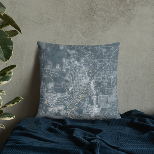 Custom Covington Louisiana Map Throw Pillow in Afternoon on Bedding Against Wall