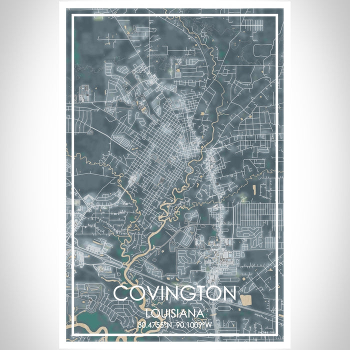Covington Louisiana Map Print Portrait Orientation in Afternoon Style With Shaded Background
