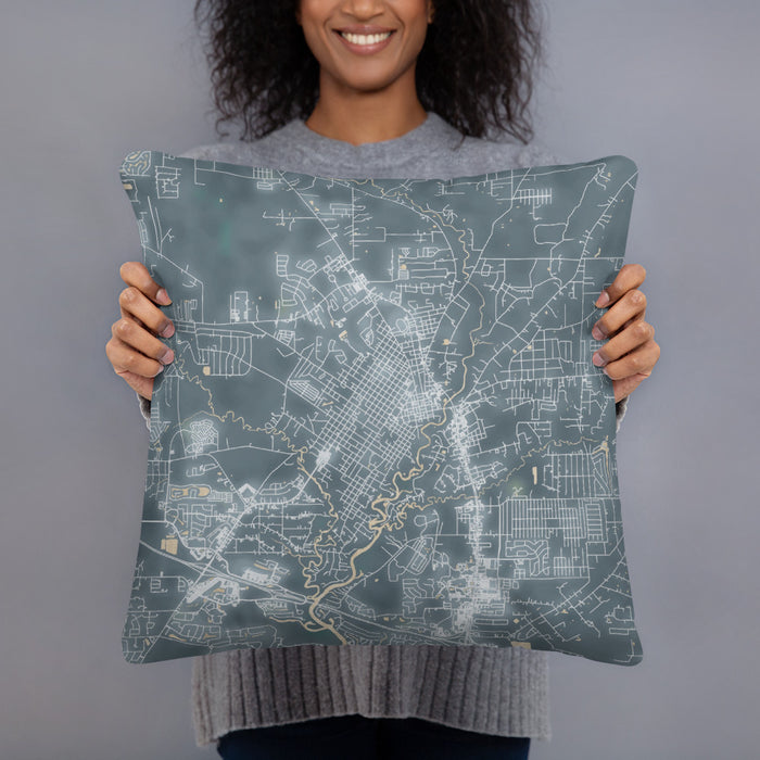 Person holding 18x18 Custom Covington Louisiana Map Throw Pillow in Afternoon