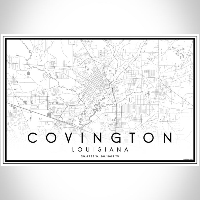 Covington Louisiana Map Print Landscape Orientation in Classic Style With Shaded Background