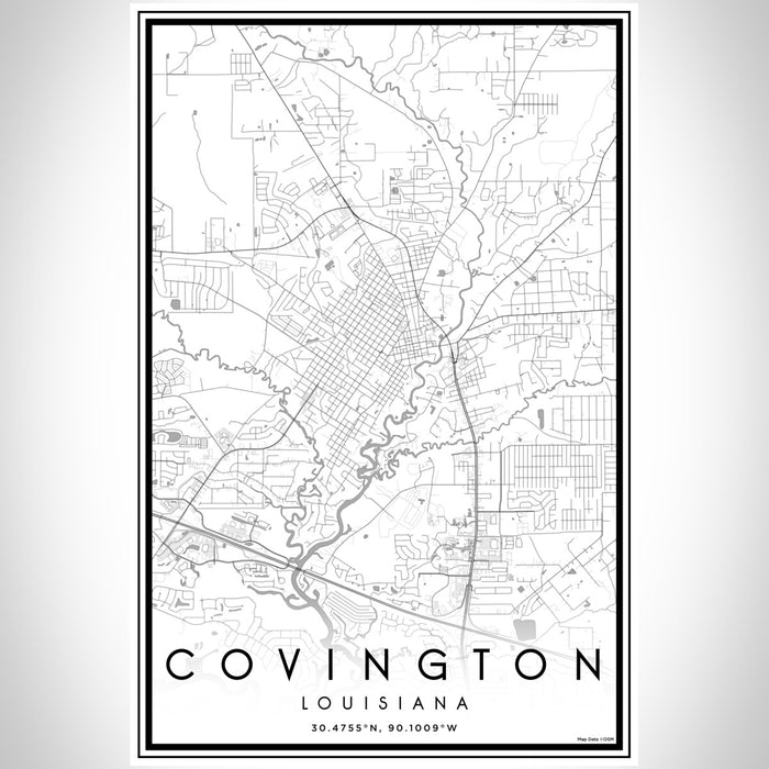 Covington Louisiana Map Print Portrait Orientation in Classic Style With Shaded Background
