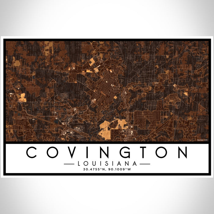 Covington Louisiana Map Print Landscape Orientation in Ember Style With Shaded Background