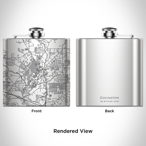 Rendered View of Covington Louisiana Map Engraving on 6oz Stainless Steel Flask