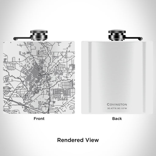 Rendered View of Covington Louisiana Map Engraving on 6oz Stainless Steel Flask in White