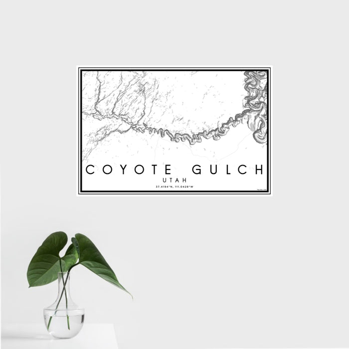 16x24 Coyote Gulch Utah Map Print Landscape Orientation in Classic Style With Tropical Plant Leaves in Water