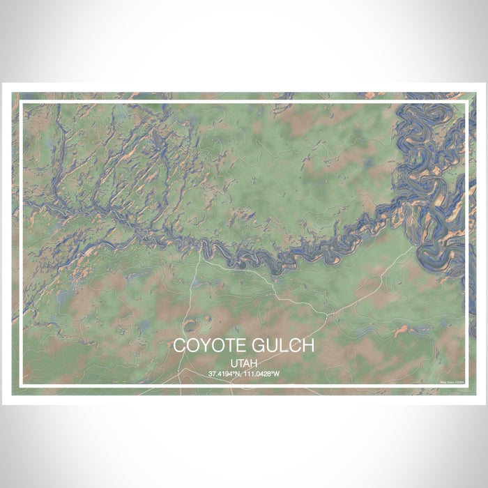 Coyote Gulch Utah Map Print Landscape Orientation in Afternoon Style With Shaded Background