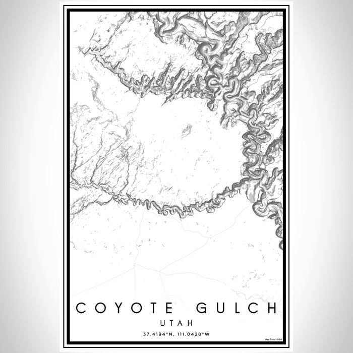 Coyote Gulch Utah Map Print Portrait Orientation in Classic Style With Shaded Background