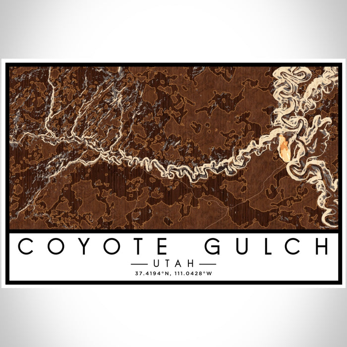 Coyote Gulch Utah Map Print Landscape Orientation in Ember Style With Shaded Background