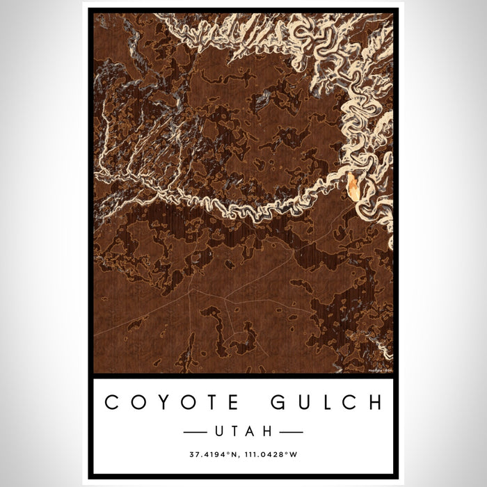 Coyote Gulch Utah Map Print Portrait Orientation in Ember Style With Shaded Background