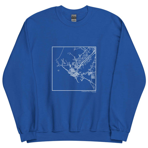 Crescent City California  Map Unisex Crewneck Sweater with City inscription in Royal Blue
