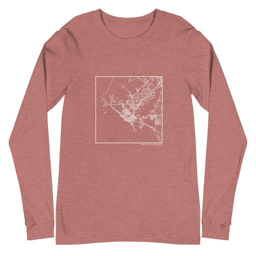 Crescent City California  Map Unisex Long-Sleeve T-shirt with City inscription in Heather Mauve