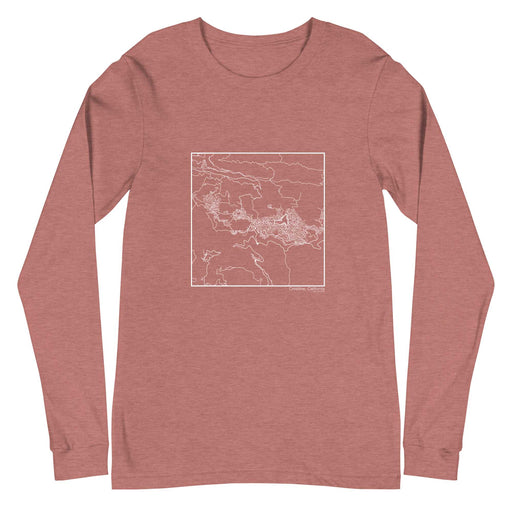 Crestline California  Map Unisex Long-Sleeve T-shirt with City inscription in Heather Mauve