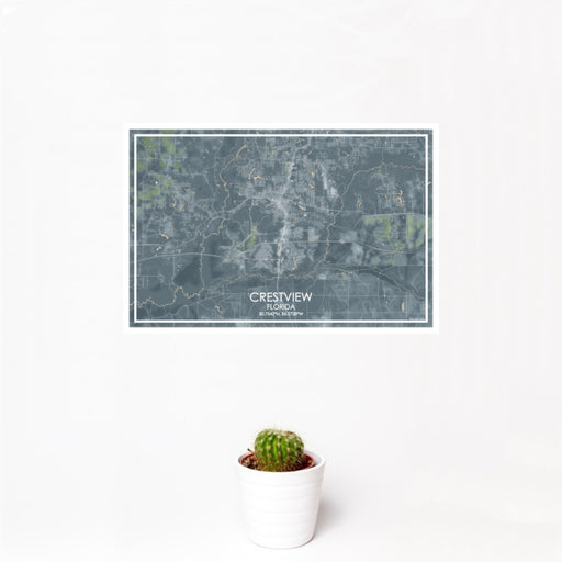 12x18 Crestview Florida Map Print Landscape Orientation in Afternoon Style With Small Cactus Plant in White Planter