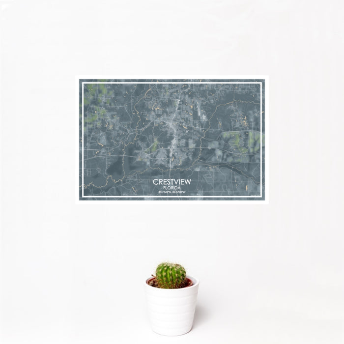 12x18 Crestview Florida Map Print Landscape Orientation in Afternoon Style With Small Cactus Plant in White Planter